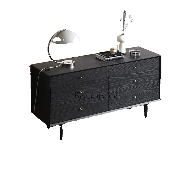 

FG10*Nordic oak solid wood six-chest cabinet, simple modern retro bedroom storage side cabinet