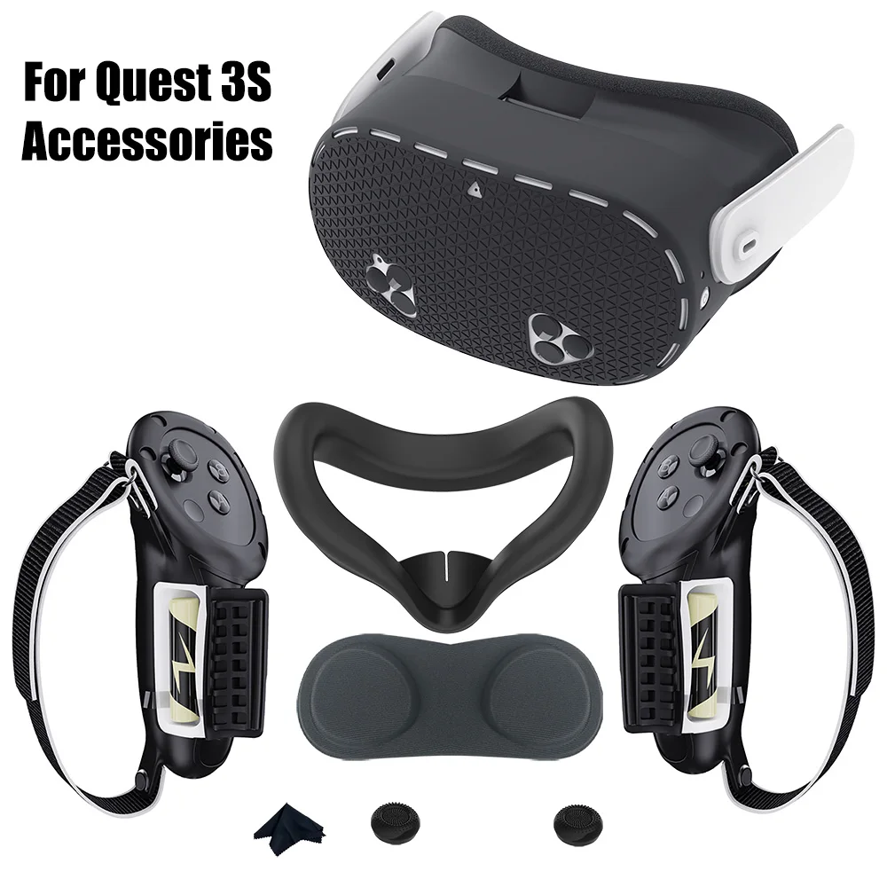Cubierta protectora para Quest 3S, empuñaduras de controlador de batería de fácil acceso, cubierta facial de silicona y carcasa de consola para Meta Quest 3S