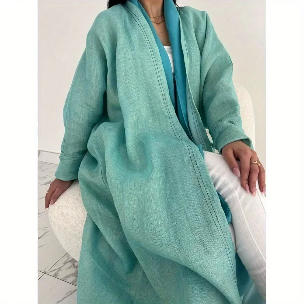 

Однотонные свободные абайи с длинным рукавом, мусульманские женские абайи, повседневные кафтаны, исламские платья макси, джилбаб, средневосточная этническая одежда