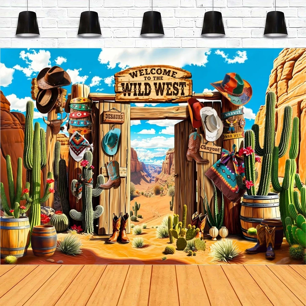 Welcome To The Wild West Photography Backdrop Western Grand Canyon Desert Cactus Background Kids Cowboy Birthday Party Decor