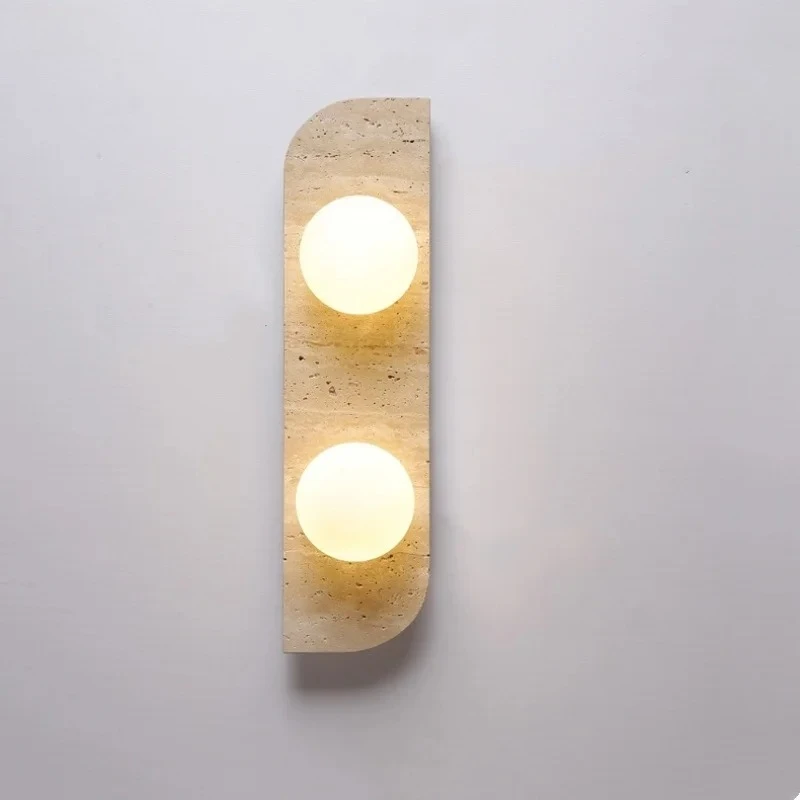 Nordic Modern Yellow Travertine Stone LED Wall Lamp White Glass Ball Aisle Bar Study Indoor Home Decor Wall Light Fixture