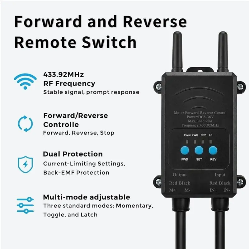 B08B-DC 6-36V Wireless RF-Relay Remote Control Switch For Motor Directional Control(Forward/Reverse)