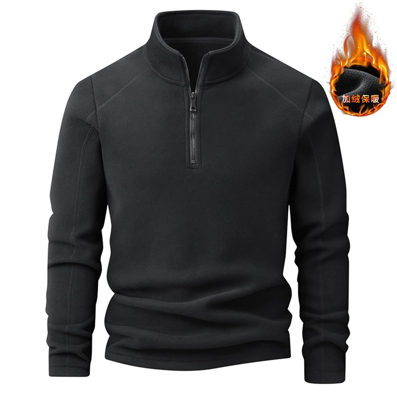 Suéter de terciopelo para hombre, L-9XL de talla grande, forro Polar de invierno, cuello levantado, media cremallera, abrigo de manga larga de Color sólido, promoción