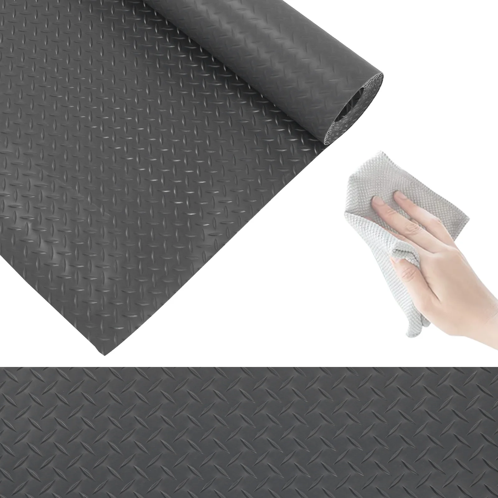 

7.9x21/32.8 FT Non-Slip Floor Mat 2.5mm Golf Cart Parking Mat Diamond Plate PVC for Truck Trailer SUVs Van Golf Cart Motorcycle