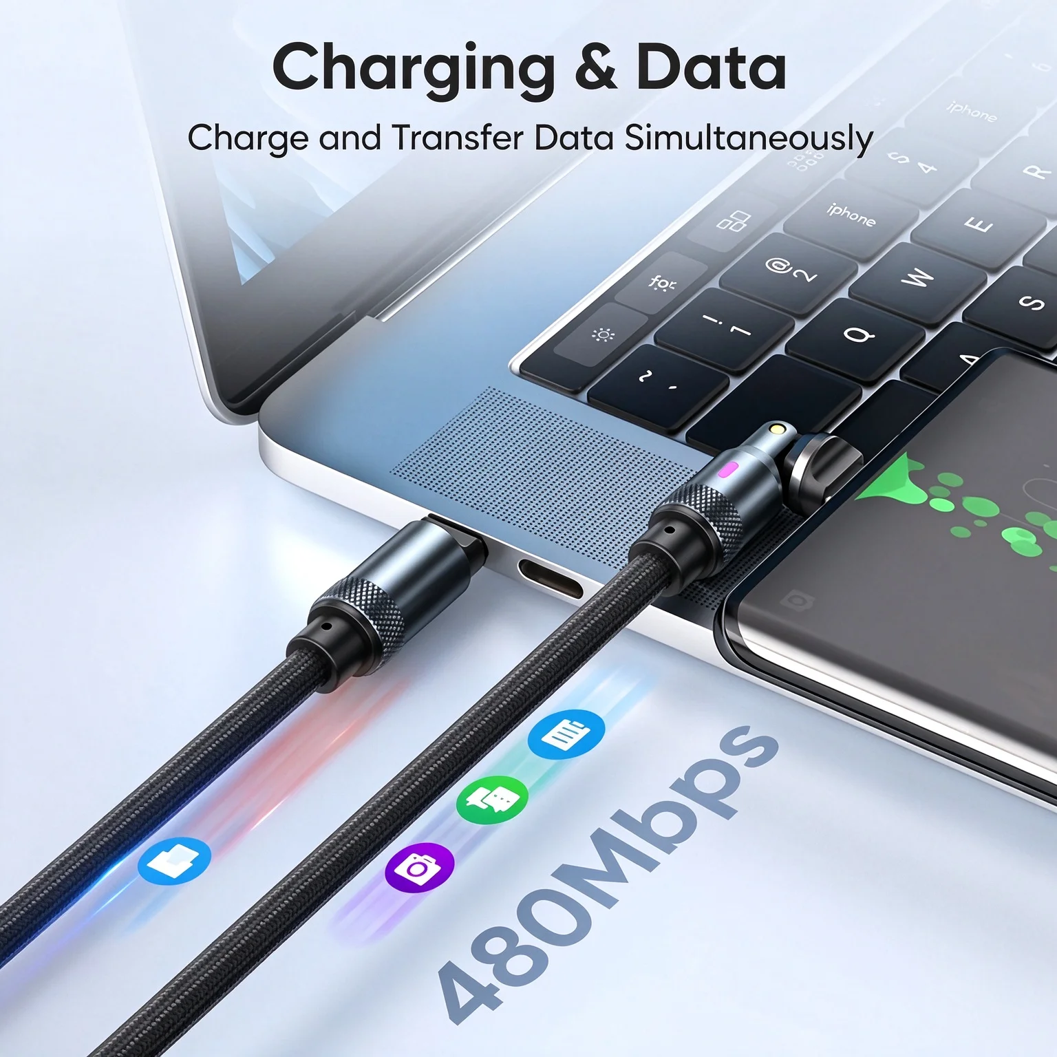 HANNUO Type C Cable 240W Fast Charging Charger Wire Cord for iPhone 18 MacBook Pro Xiaomi iPad Samsung 540° Rotate USB-C Cable