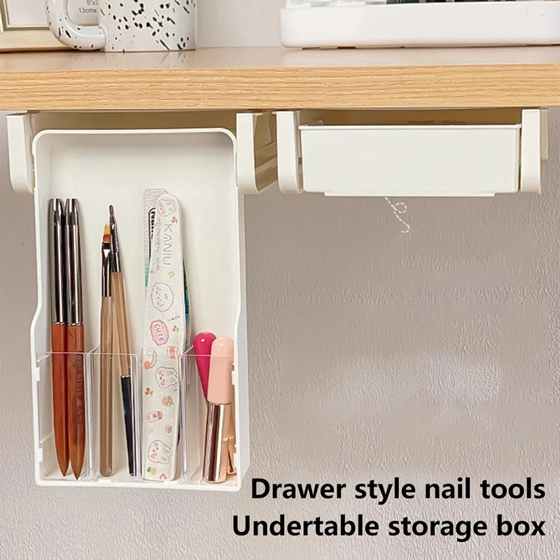 

Under Table Hidden Drawer Adhesive Storage Box Nail Art Tool Large-capacity Stationery Cosmetics Table Bottom Organizer Shelf