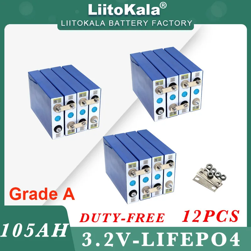 

12pcs 3.2V 105Ah LiFePO4 battery Lithium iron phospha DIY 12V 24V RV Motorcycle Electric Car travel Solar Batteries duty-free