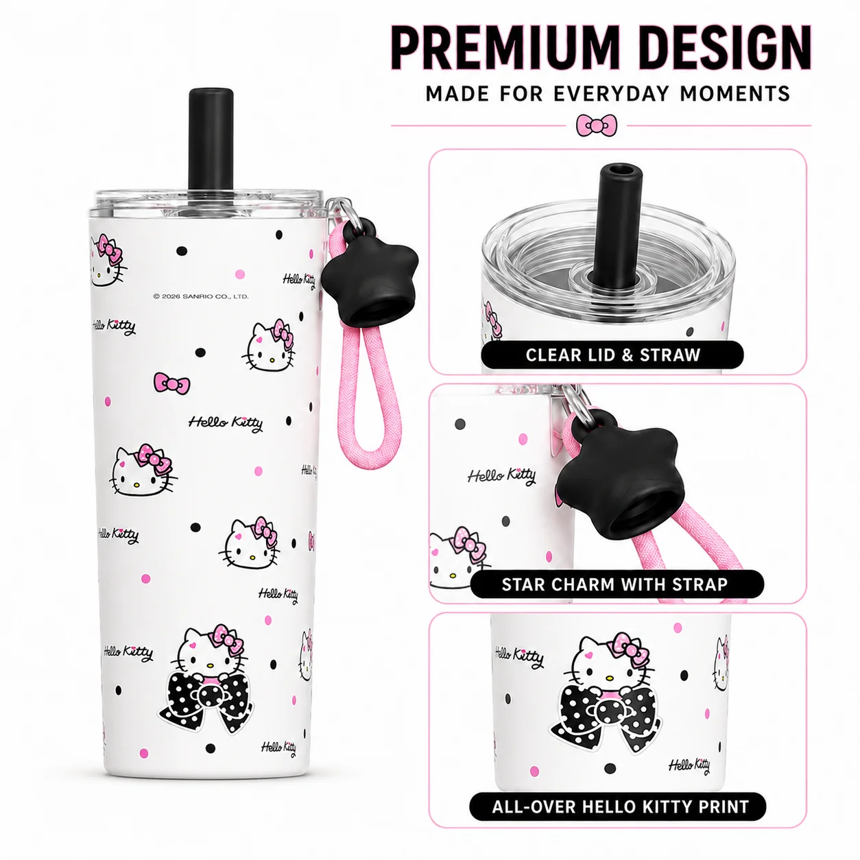 Sanrio Hello Kitty Insulated Tumbler 316 Stainless Steel Water Bottle With Charm Strap Portable Vacuum Cup For Travel Office