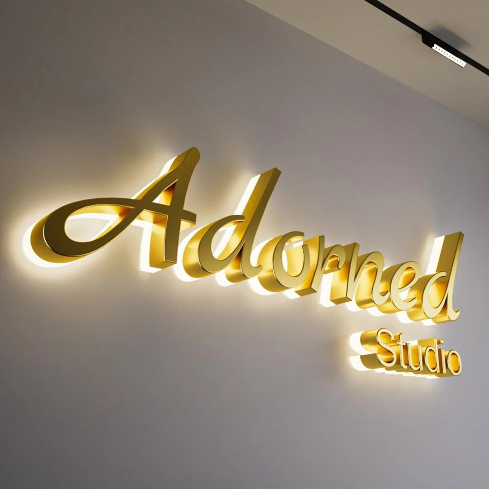 Business 3D Letter Illuminated Sign Metal Backlit Large Signage Custom LED Personalization Company Signage Metal LED Decor Board