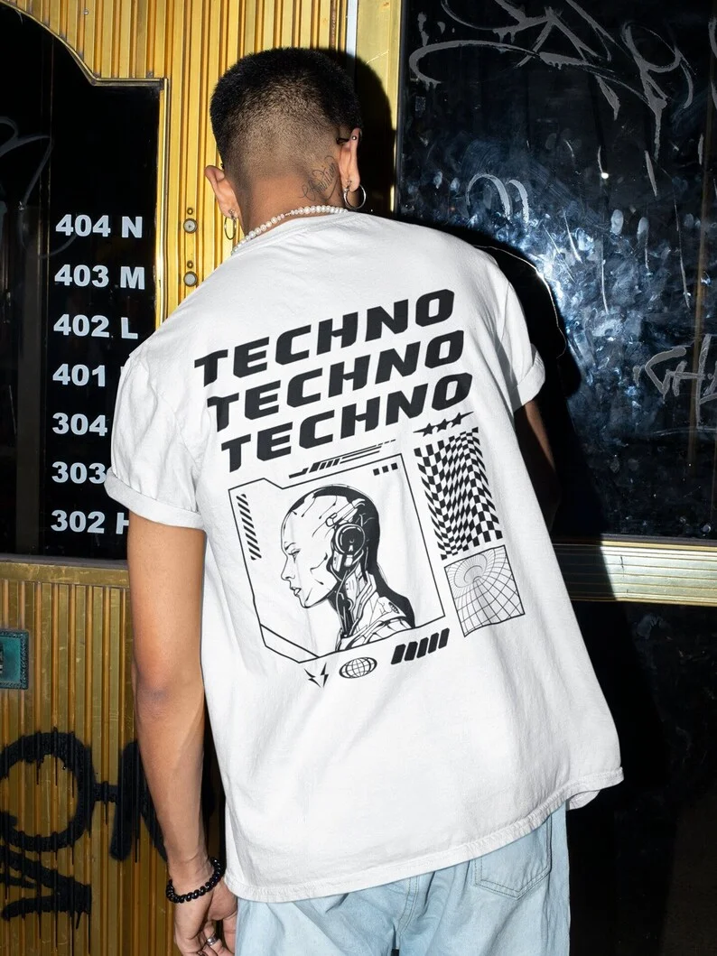 Techno Shirt Music T-shirt Clothing Techno Top Rave T-shirt EDM Shirt Festival Clothing Cyber Rave Personality Street Fashion