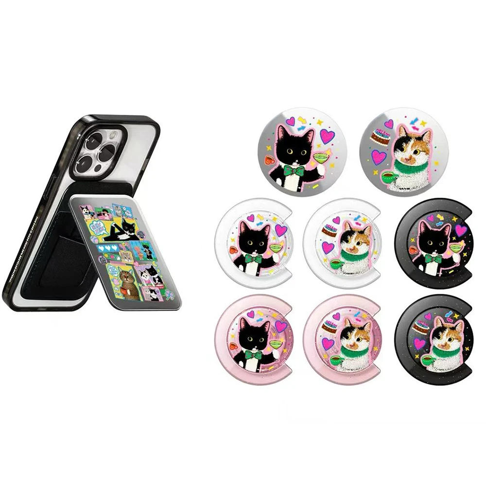 

Cartoon Cute Cat Stickers Magnetic Grip Card Holder Phone Stand for IPhone Holder Mount Support for Galaxy Phone Accessories