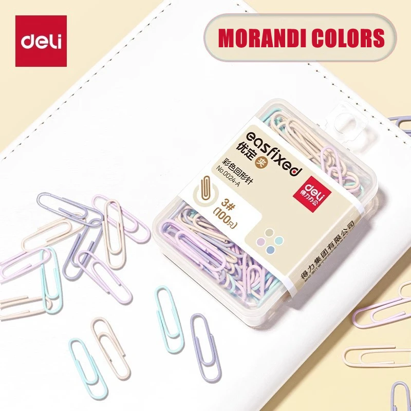 Clips de papel de Color DELI Macaron, 100 Uds., Clip decorativo de forma redonda, suministros de oficina Pastel para organización de documentos escolares