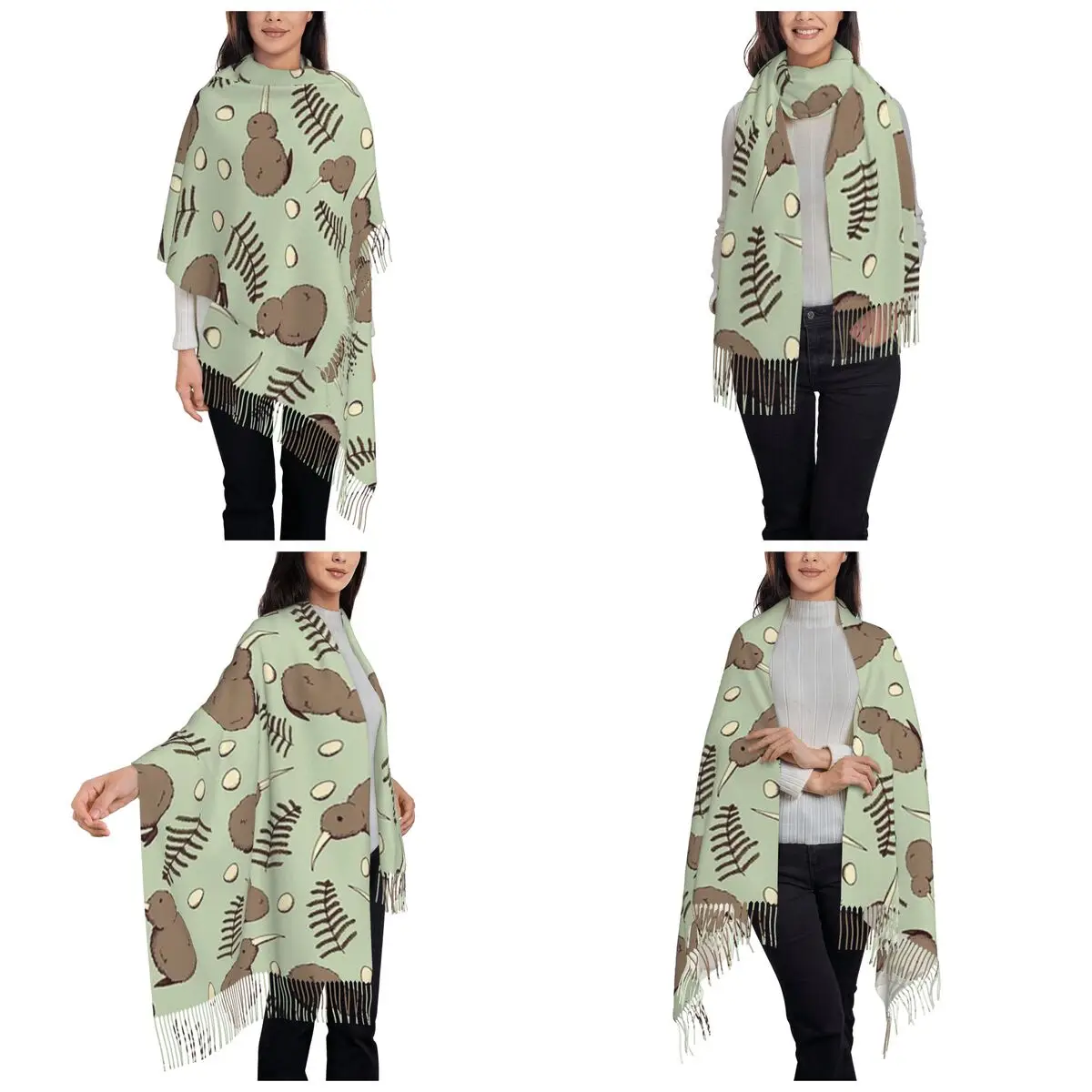 وشاح طائر الكيوي أوشحة شرابة للنساء شالات دافئة ناعمة ويلتف شال كبير للخريف والشتاء #2