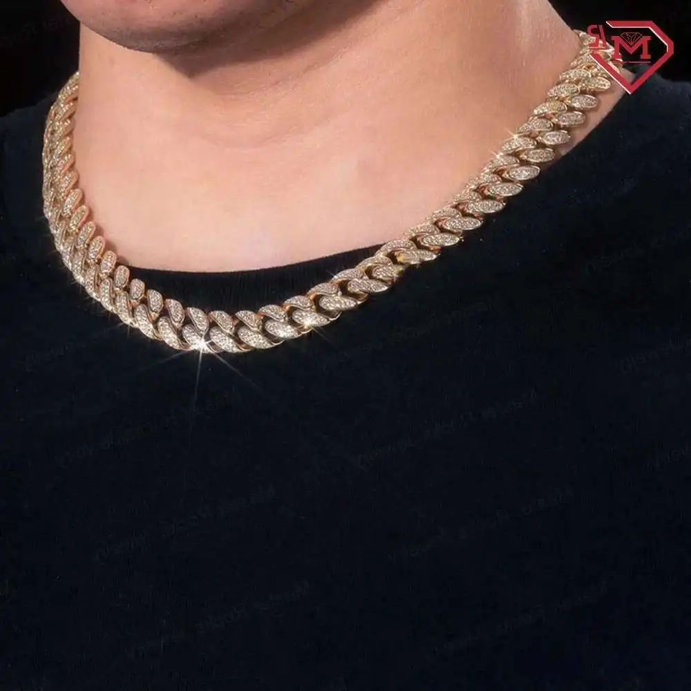 

Ювелирные изделия Master Rocks, кубинская цепочка в стиле хип-хоп, стерлинговое серебро 925 пробы, 12 мм, Iced Out VVS, кубинская цепочка с муассанитом