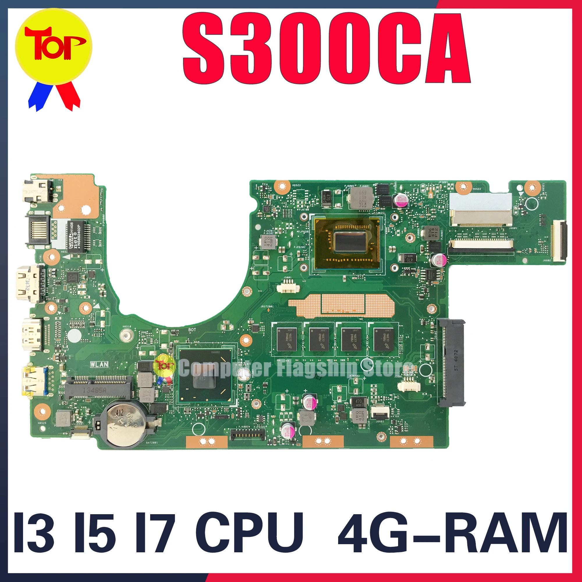 

KEFU S300CA Laptop Motherboard For ASUS S300C S300 Mainboard CPU I3 I5 I7 3TH GEN 4G-RAM 100% Working Tested