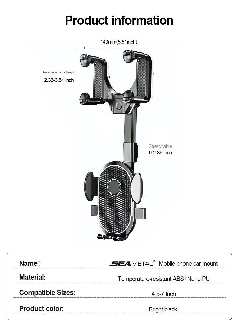 SEAMETAL Innenraum Auto Rückspiegel Telefon Halter Universal Handy Halterung Clips 360 Grad Drehbar Für GPS Navigation – Detail 16