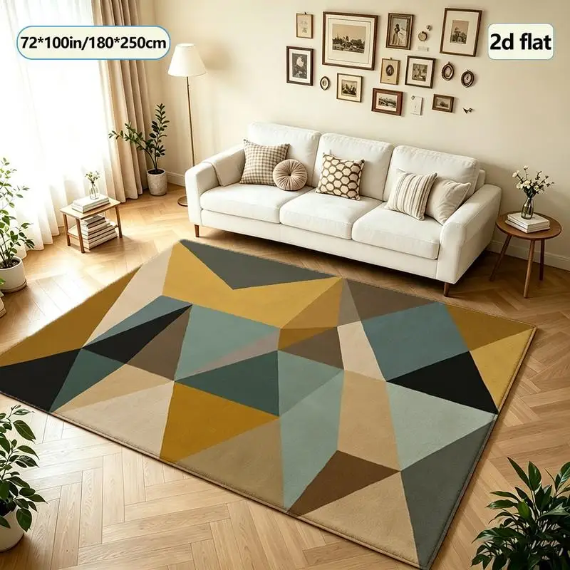 Retro Multi-Color Triangular Geometric Carpet Non-Slip Carpet Floor Mat Washable Indoor Living Room Bedroom Home Floor Mat