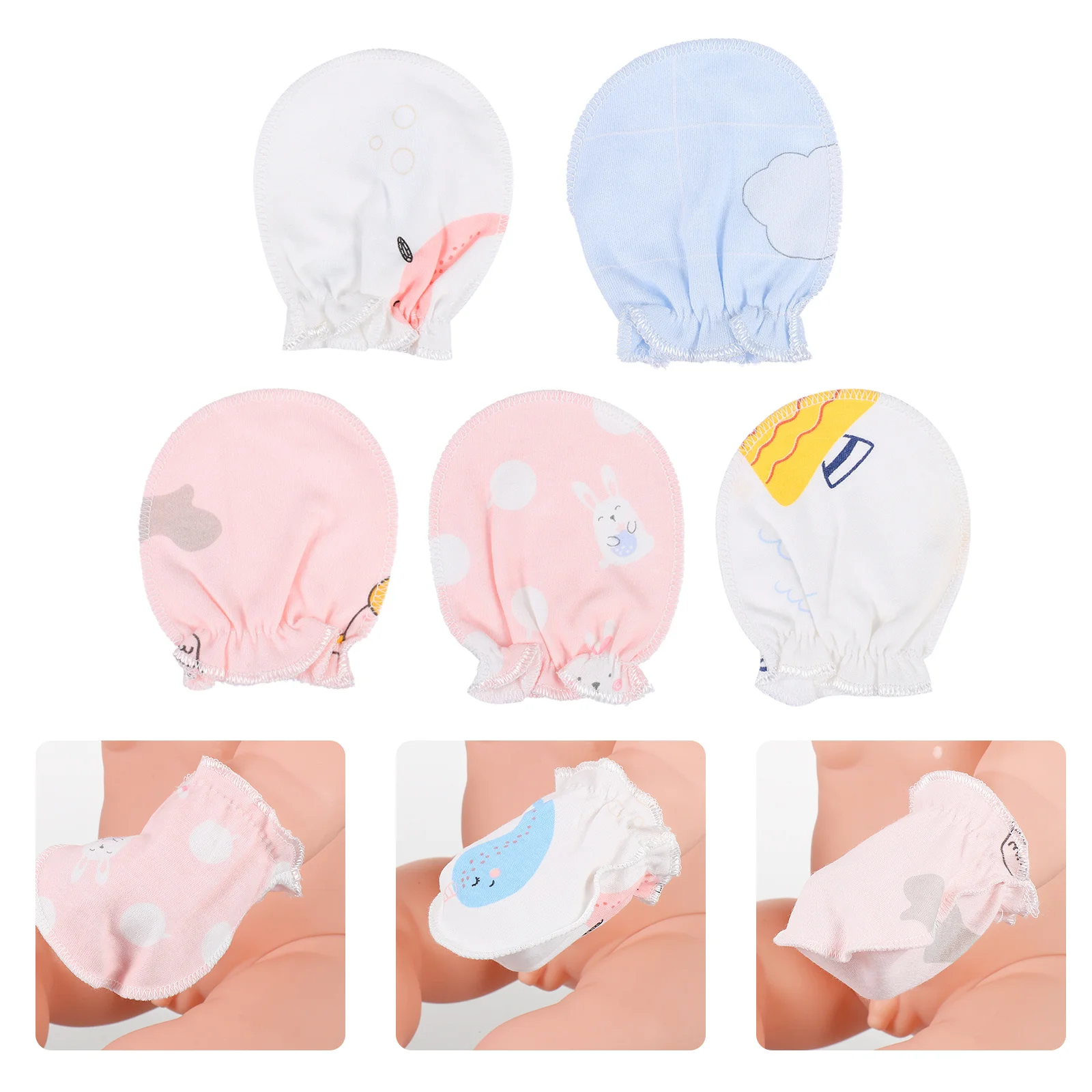 

5Pairs Infant Baby Gloves Cotton No Scratch Mittens Protective Soft Breathable Baby Hand Cover No Scratch Gloves