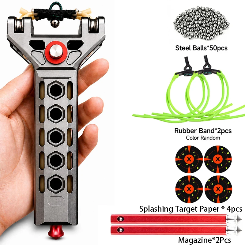 8-round Automatic Loading Aluminum Alloy Slingshot Hunting Shooting Practice Catapult Outdoor Entertainment High-precision Set