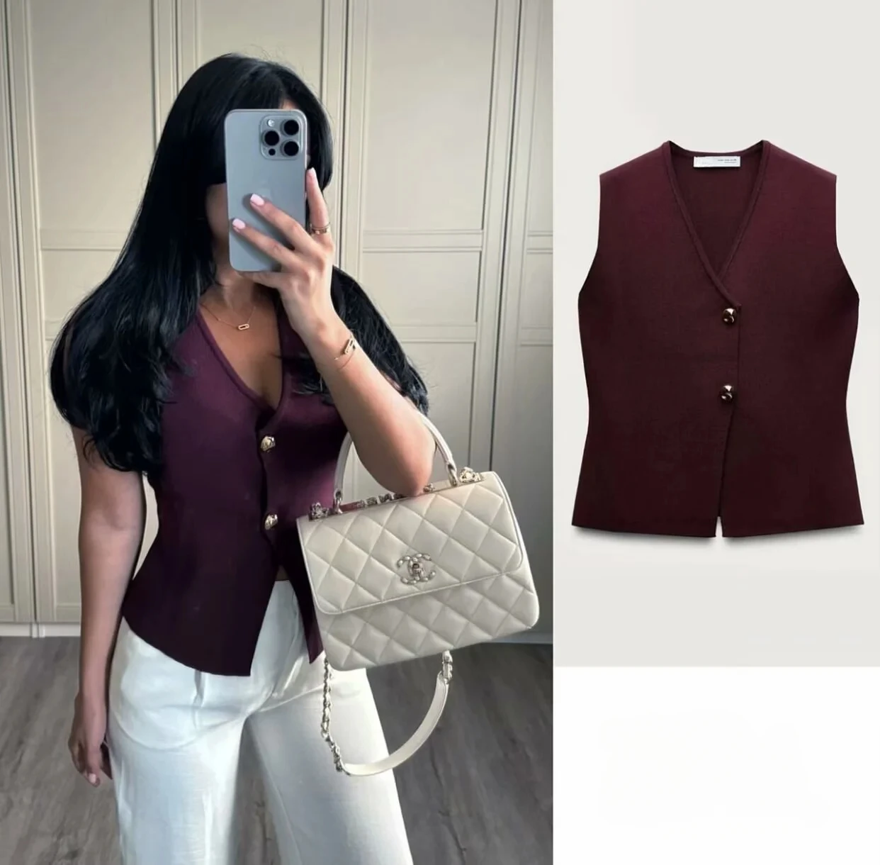 Women V-neck Pleated Knitted Casual Top Metal Vest Button Sleeveless Vest Top Female Clothing 2024 Summer Fashion Lady Outfit