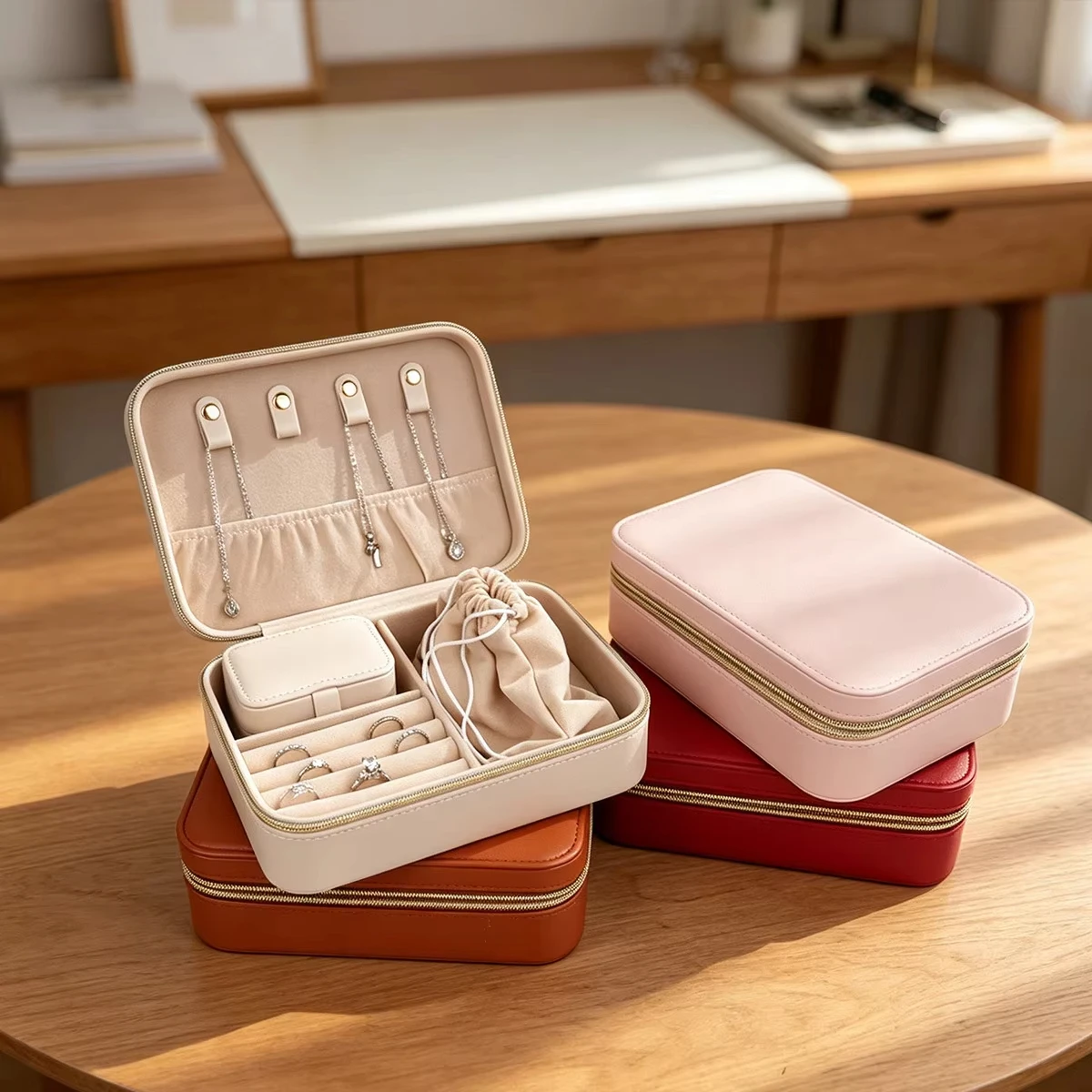 

Multifunctional Jewelry Storage Box Solid Color High Texture Jewelry Storage Combination Necklace Earrings Bracelet Storage Box