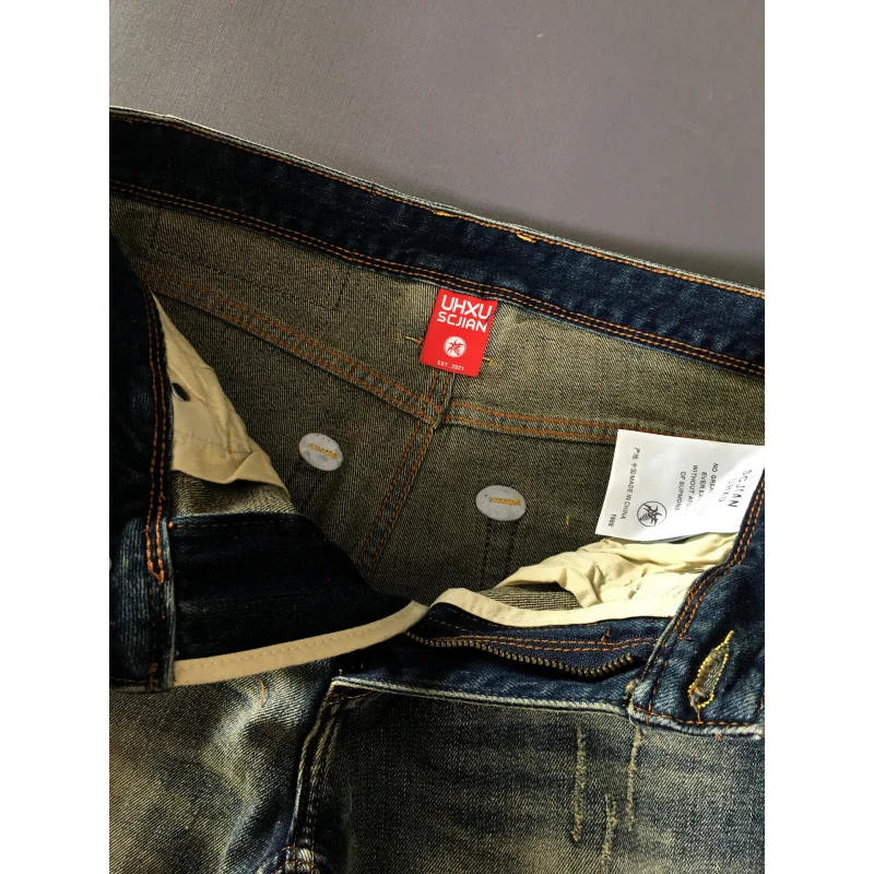 جينز أمريكي عتيق للرجال بنمط خريفي بقصة ضيقة وأنبوب مستقيم صغير اتجاه بسيط كشط 2025 سراويل ريترو جديدة #5