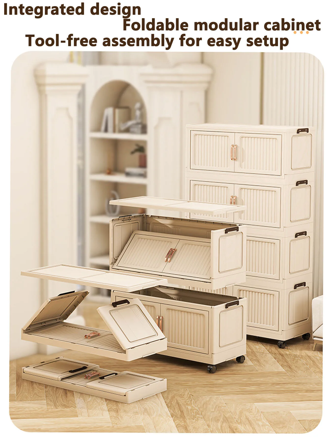 No-Assembly Foldable Rolling Storage Cabinet – Flip-Top Multi-Tier Rack for Living Room & Bedroom, Multi-Function Home Organizer