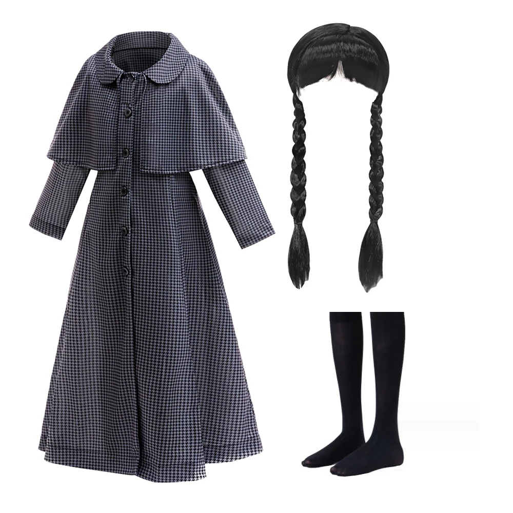 

Kids Halloween 4Pcs Sets Children Detective Costume Girl Coat and wig socks Detective Cosplay Outfit Carnival Party Fancy outfit