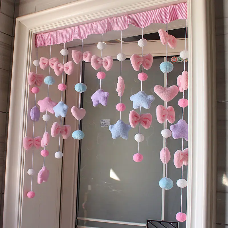 Arc Heart Stars Bow Curtains Door Curtain Short Romantic Tassel Pelmet Girls Room Sweet Bead Window Valance Door Blackout Pink