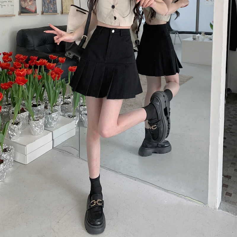 High Waist Denim  Skirt Women's Sli Slimming plus Size Pleated Wrap around a Line f Length Skirts for Autumn