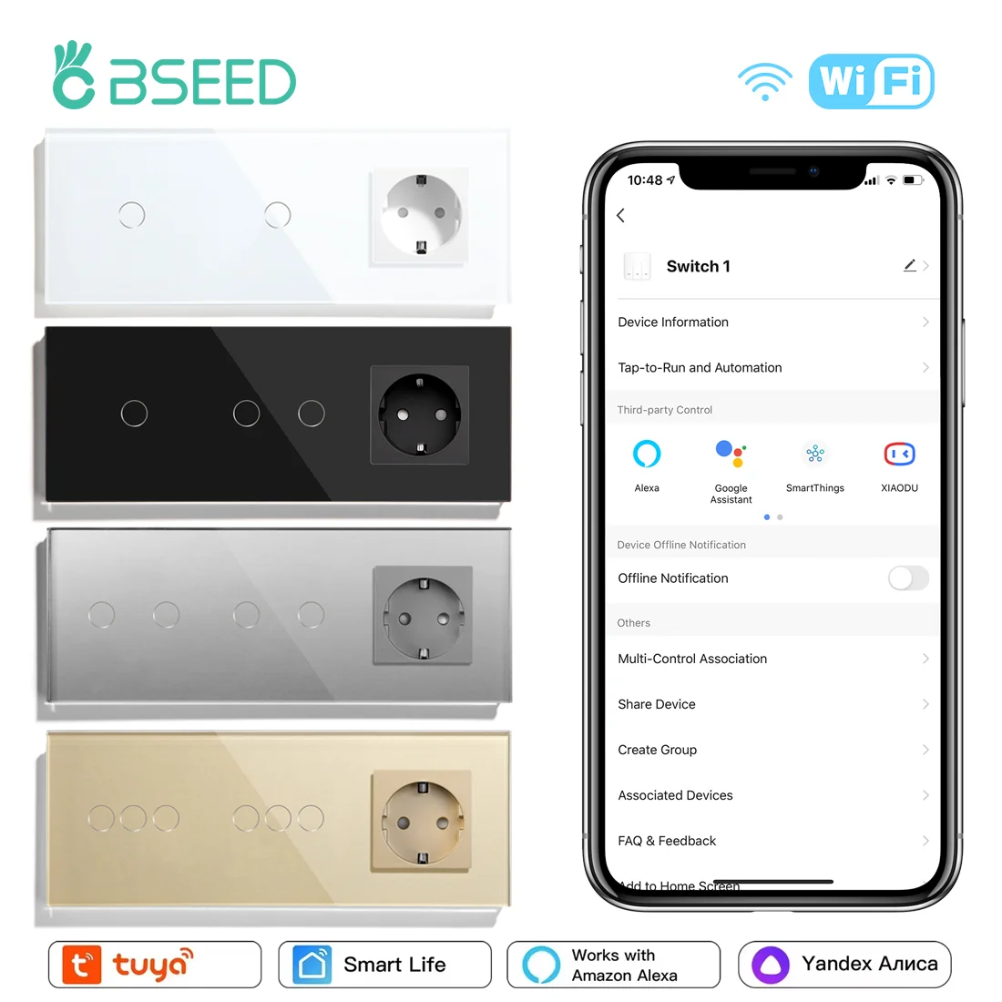 

BSEED Wifi Double 1/2/3Gang Touch Switches Smart Life Alexa Control Plus Normal Wall Power Socket EU Standard Glass Panel 228mm