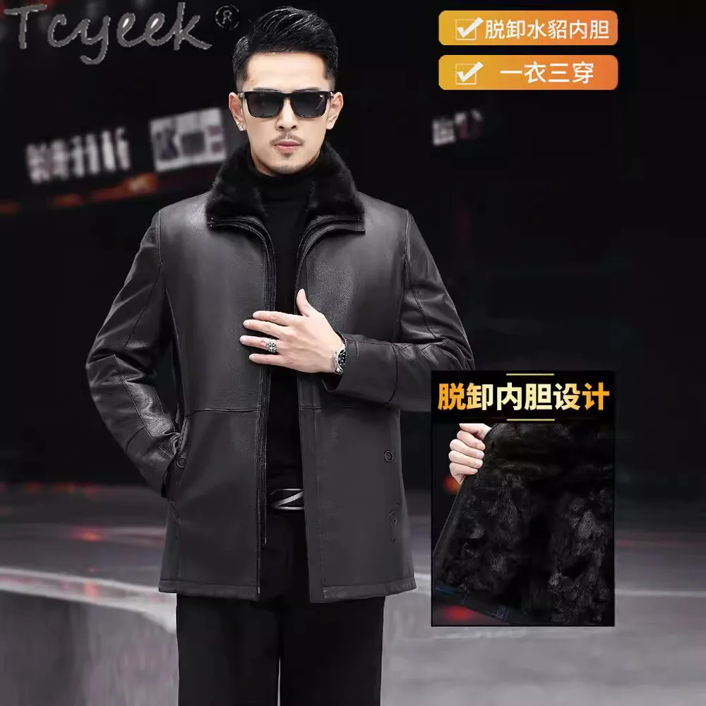 

Tcyeek Genuine Leather Man Jackets Mink Fur Coat Men Winter Jacket 100% Top Layer Goatskin Mens Coats Mid-length Куртка Мужская