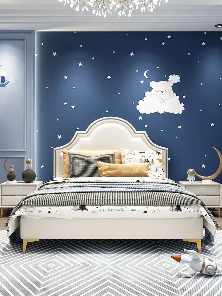 Children's bed, girl's princess bed, teenage boy's single  leather bed, American light luxury children's room