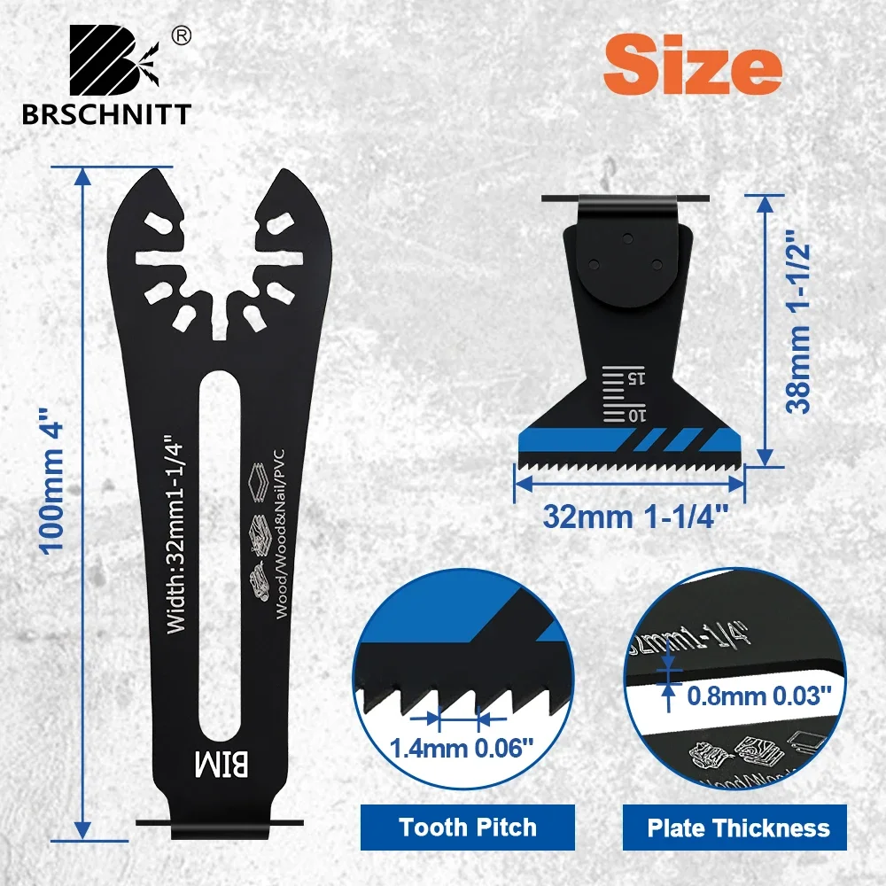 BRSCHNITT Universal Bi-Metal Oscillating Saw Blades 90° Reach Multitool for Wood PVC Compatible with Oscillating Tools