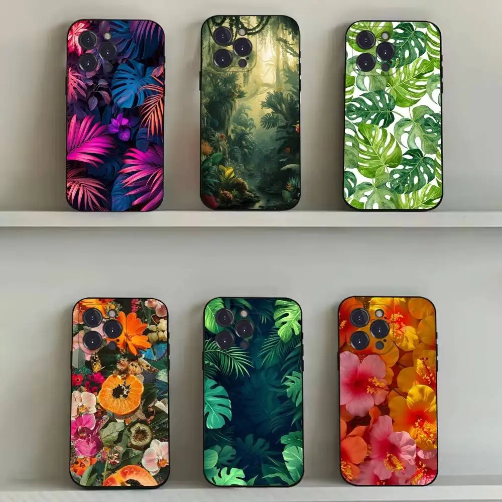 

Summer Tropical Plants Phone Case For iPhone 16,15,14,13,12,11,Pro,Max,Plus,X,XS,SE4,E,Mini,Soft Black Case