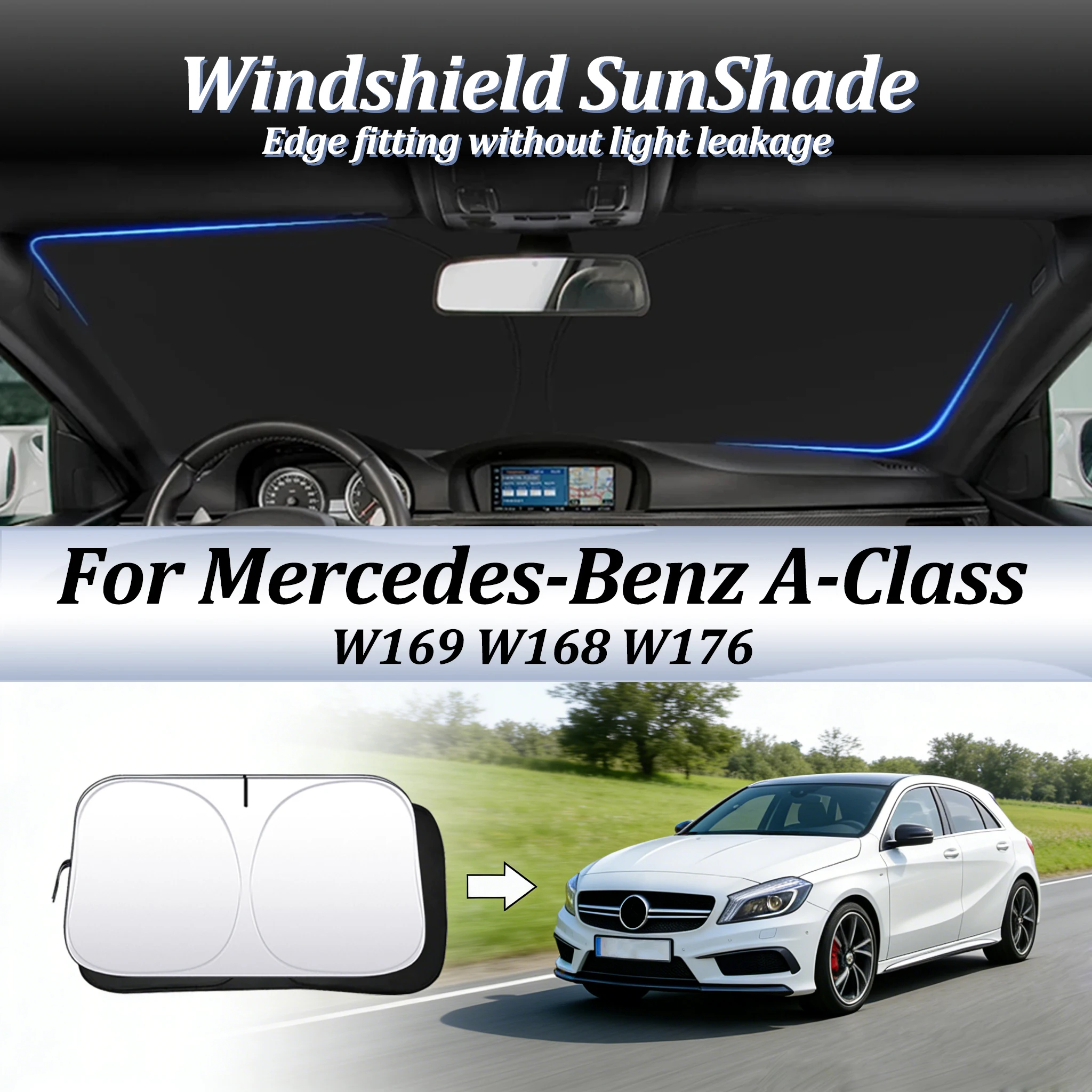 Windshield SunShade For Mercedes-Benz A-Class W169 W168 W176 Car Accessories Sun Shade Visor Cover Foldable Space-Saver Anti-UV
