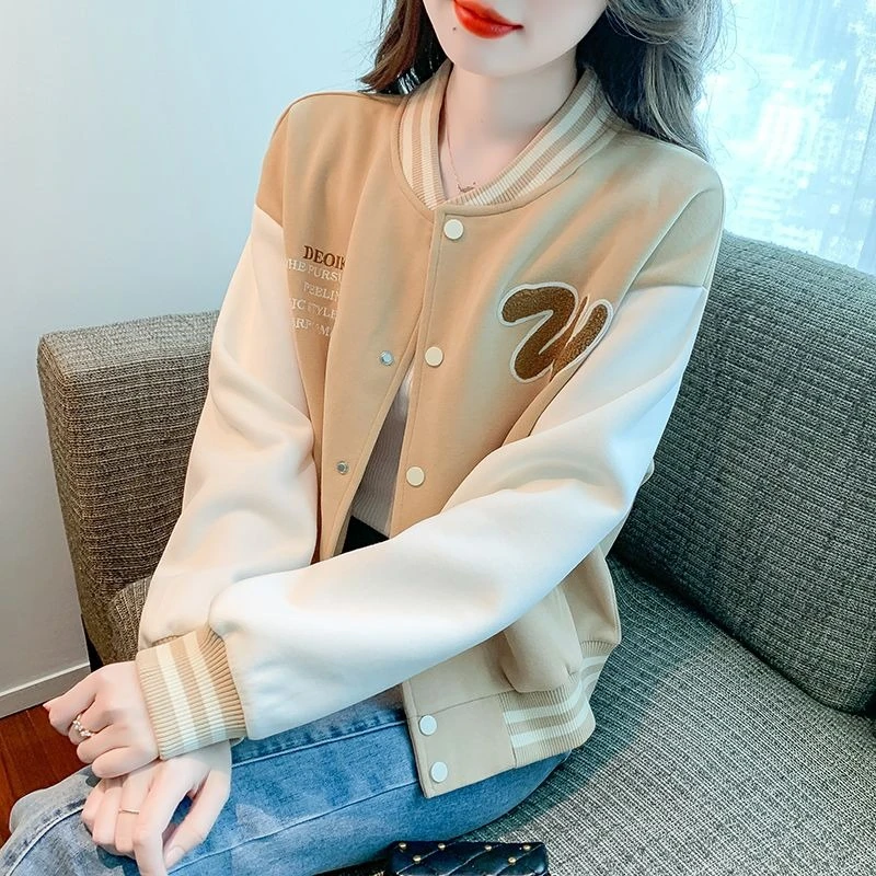 

2025 Autumn Short Baseball Jacket for Women Students Trendy Korean Style Color Block Outerwear