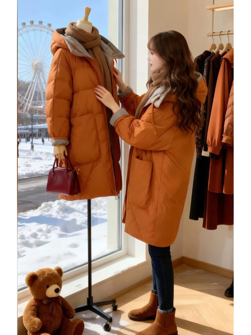 

Женское зимнее хлопковое пальто средней длины в корейском стиле, модное, универсальное, свободного кроя, больших размеров