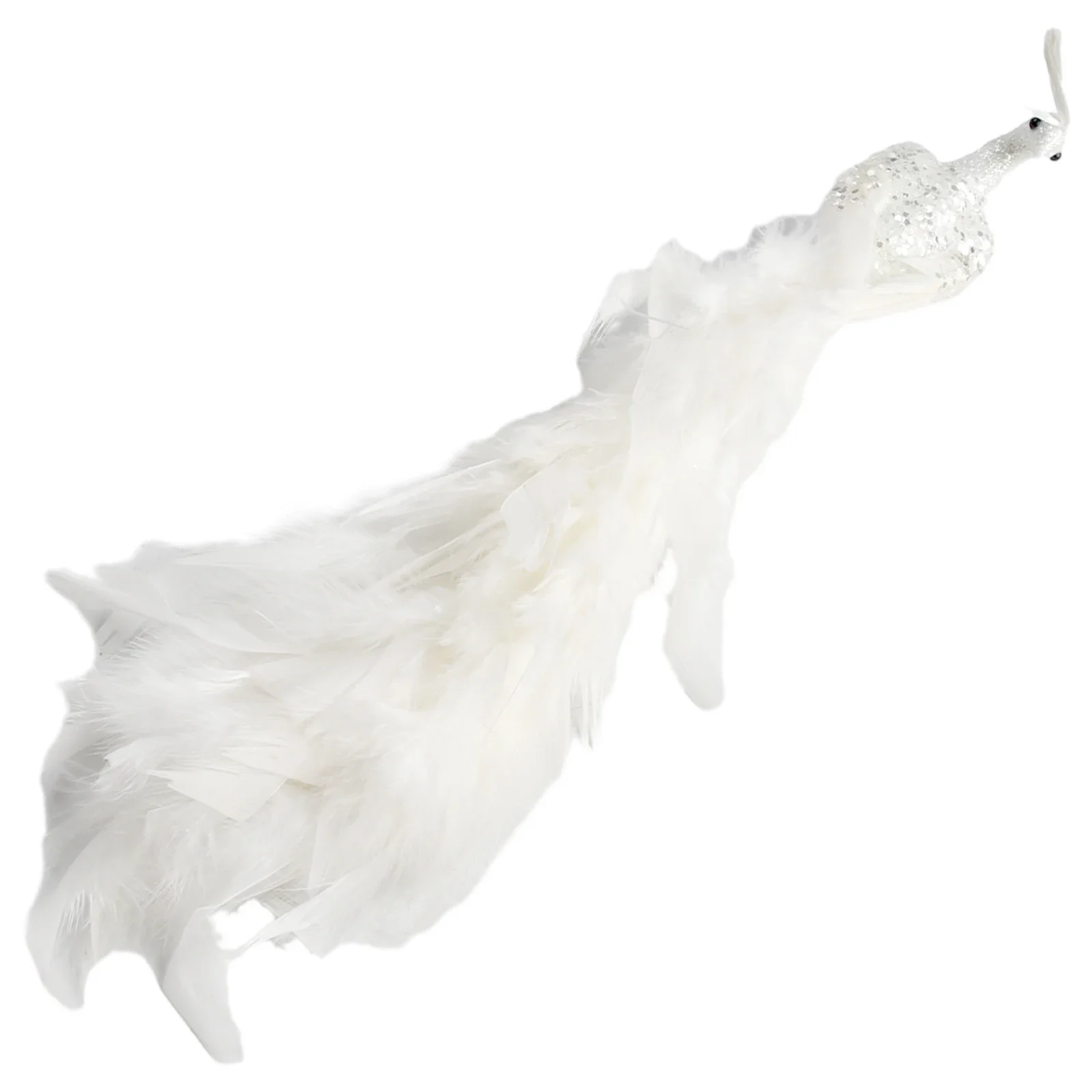 Artificial White Peacocks Feathered Christmas Ornament Simulation Birds Clip-On For Christmas Tree Wedding Decorations-Pendant