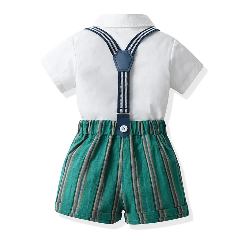 top and top Summer Infant Boys Clothing Sets Shorts Sleeve Bowtie Shirts+Overalls Gentleman Suits Toddler Boys Casual Clothes