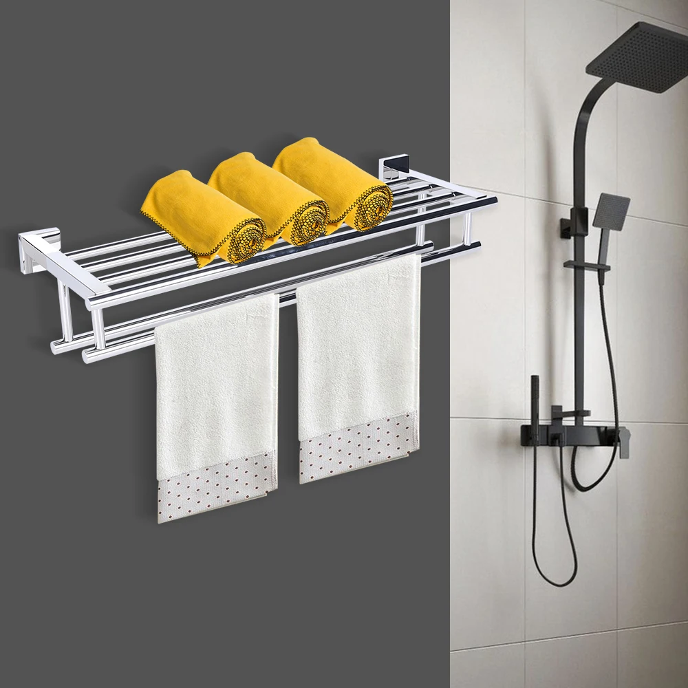 Modern Wall Mounted Towel Rack Bathroom Stainless Steel Holder Storage Shelf Rail