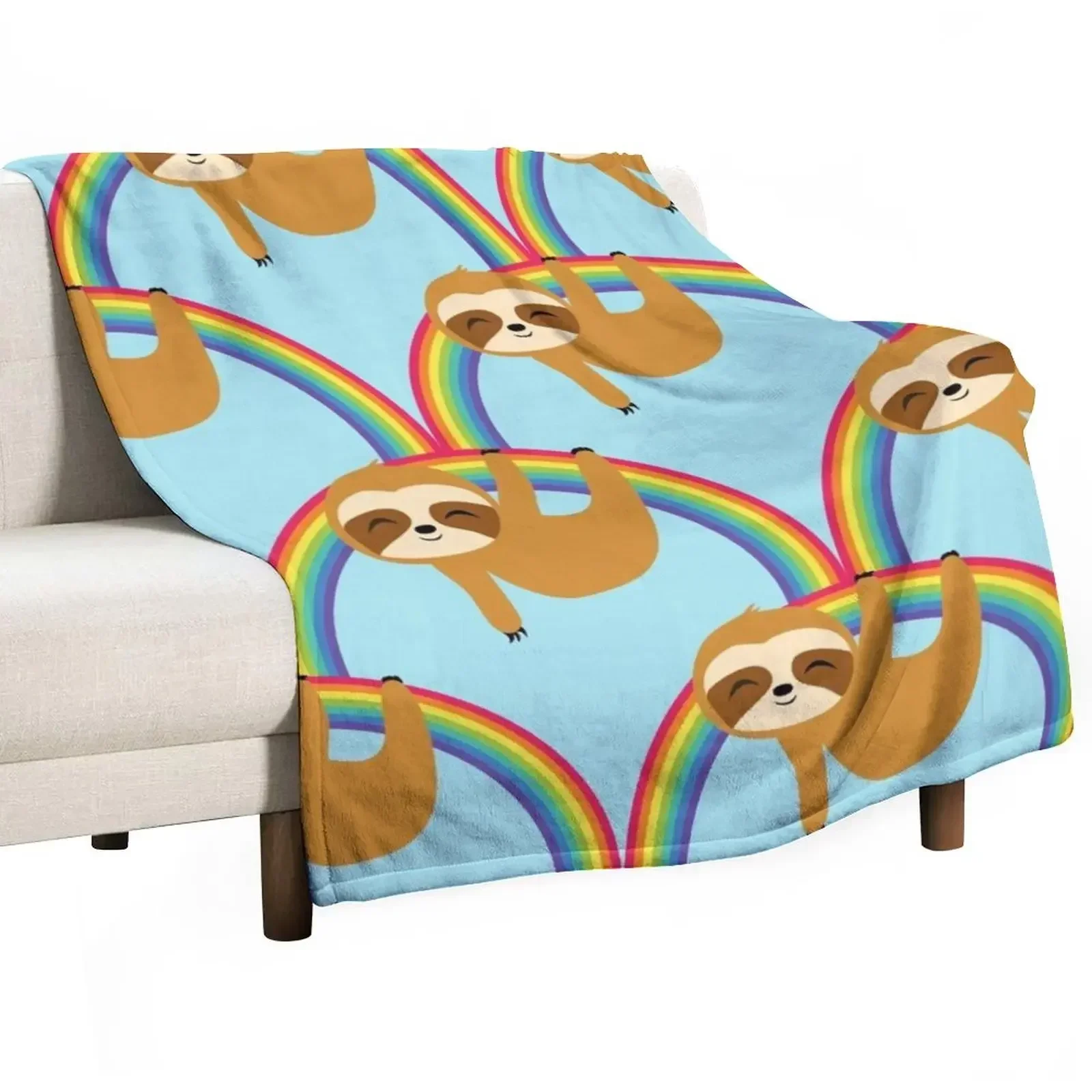 

Sloth on Rainbow, Cute Sloth Hangign on Rainbow, Take it Slow Throw Blanket Kid'S warm for winter Blankets