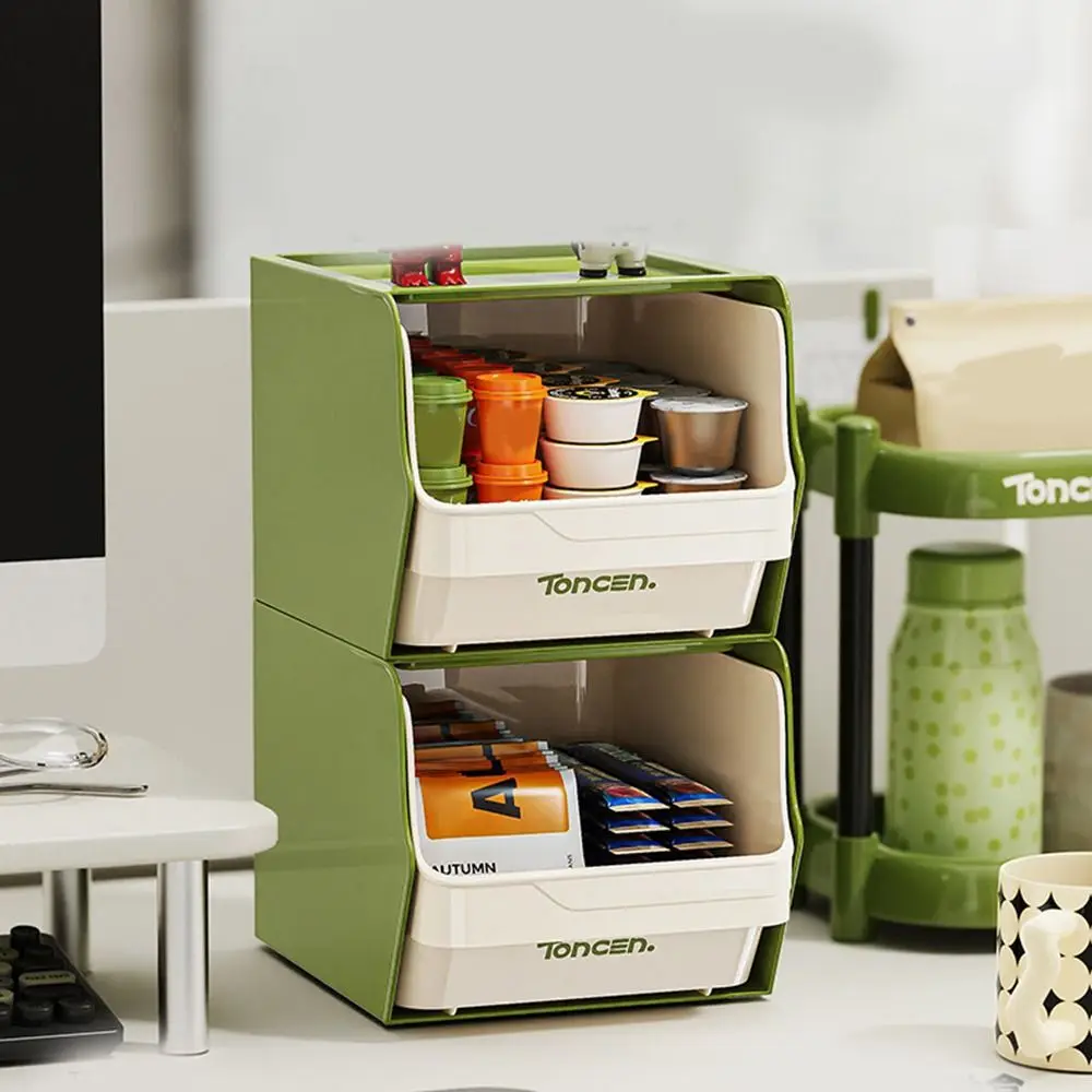 

Stationery Organizer Wall-Mounted Tea Bag Storage Box Dustproof Plastic Instant Coffee Rack Stackable Capsule Storage Box Office