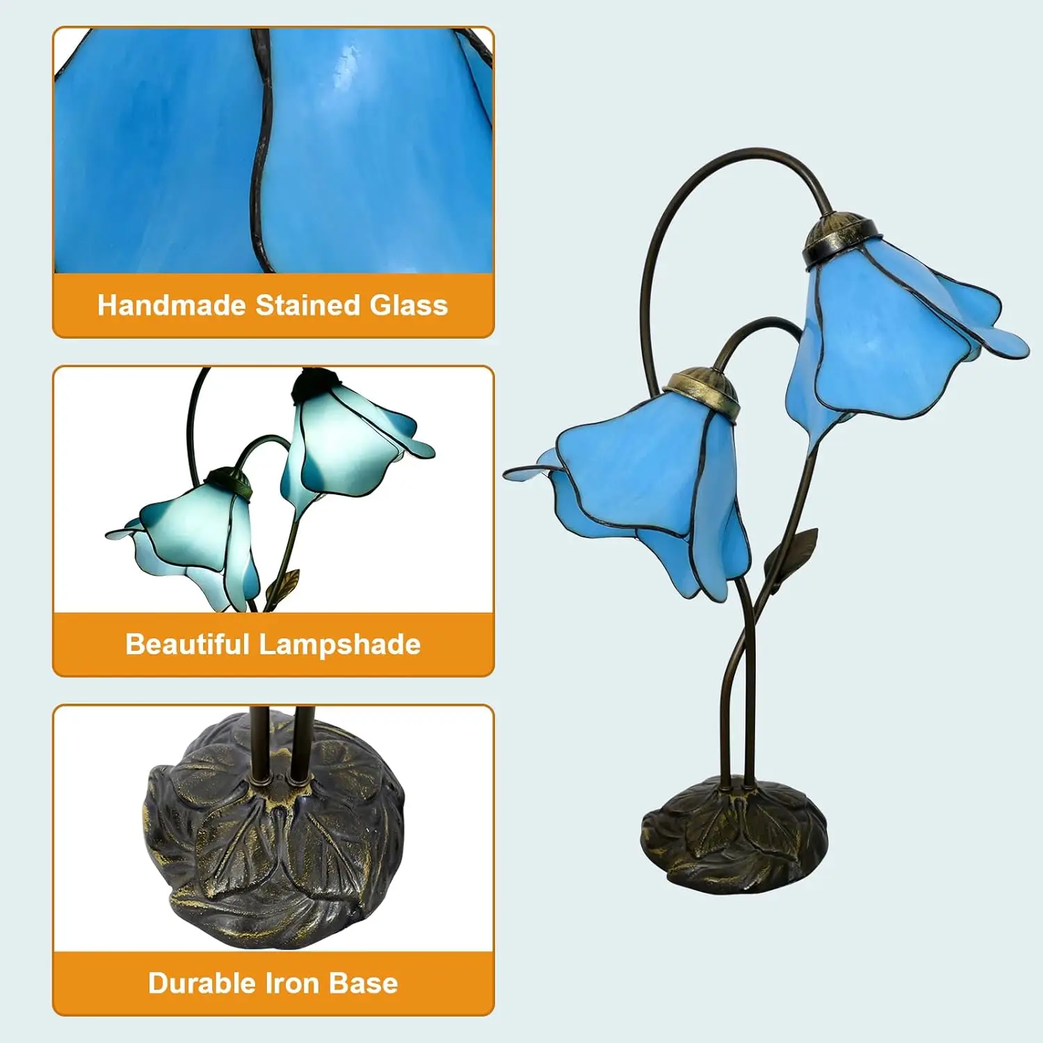 Stained glass lamp, Tiffany style lily desk lamp, modern European design with dome lampshade bedside table, desk lamp learning