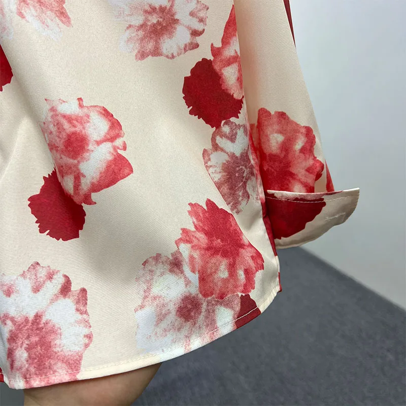 2025 Spring Summer New High-end Niche Retro Print Thin Handsome Shirts Men's Fashion Casual Red Rose Shirt Male Long Sleeve Tops