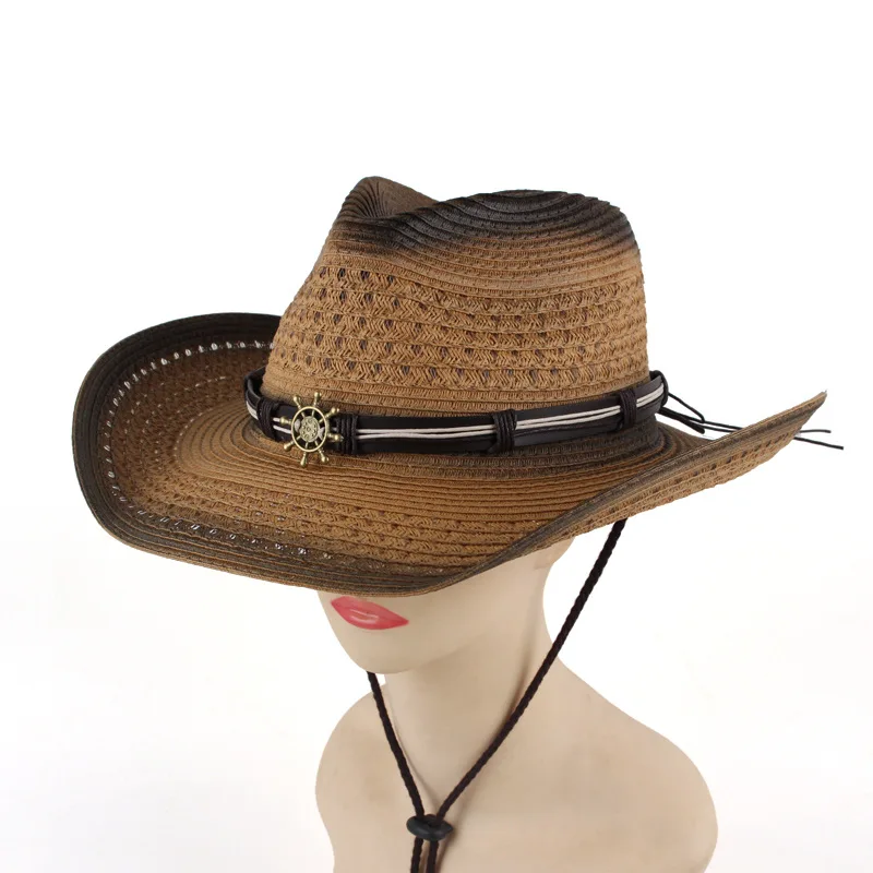 New European And American Western Cowboy Straw Hat With Curved Brim, Outdoor Casual Sun Hat For Spring And Summer, Unisex