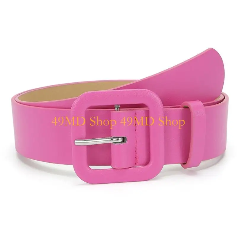 49MD Modern Wide Waist Belt Square Buckles PU Leather Strap For Women Multi Color Fashion Accessory