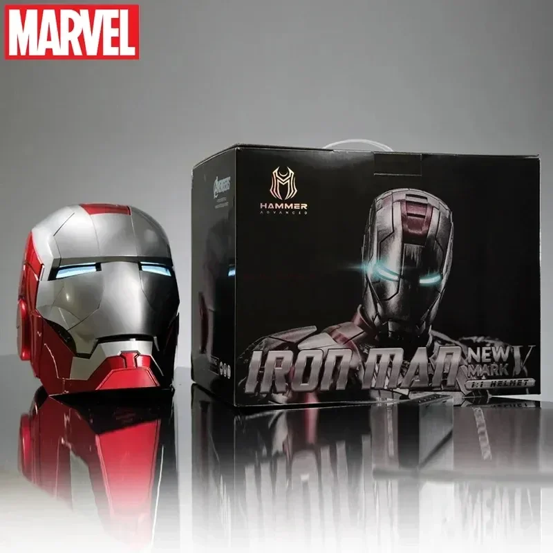 hot Marvel Mk5 Iron Man Helmet 8-piece Opening And Closing Chinese English Voice Control Luminous Mask Collect Cool adult Gifts