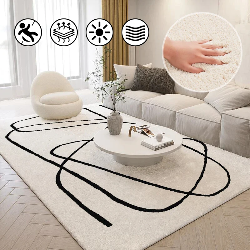 Nordic Minimalist Style Carpet for Living Room Bedroom Home Decor Plush Abstract Art Design Rug Simple Line Soft Thick Floor Mat