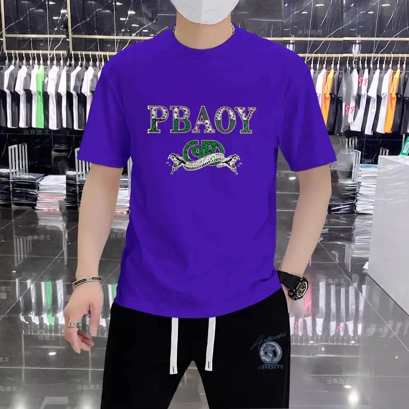 Luxury Edition 2025 Men's Cotton Male Tee Two-Snake Crystal Accents Round Neck Relaxed Fit Tops Summer Loose Fit Man Clothing